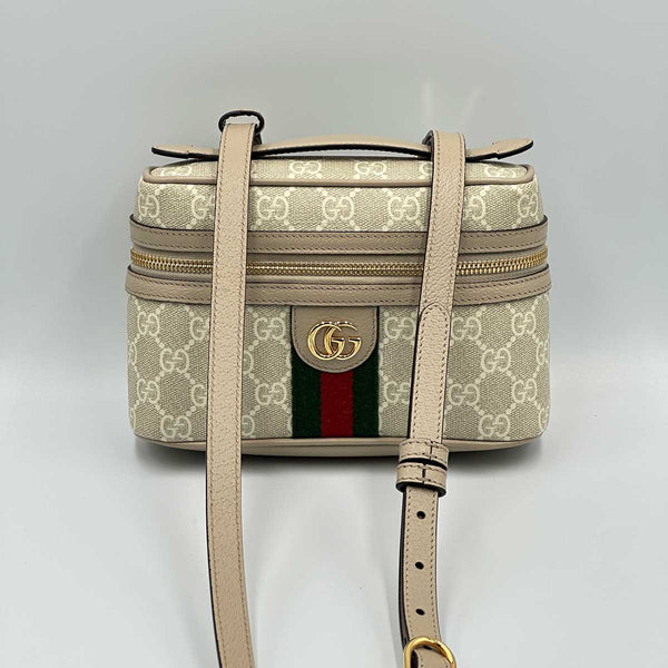 Gucci Mini Ophidia Vanity Case - Beige Leather and Oatmeal Supreme Canvas