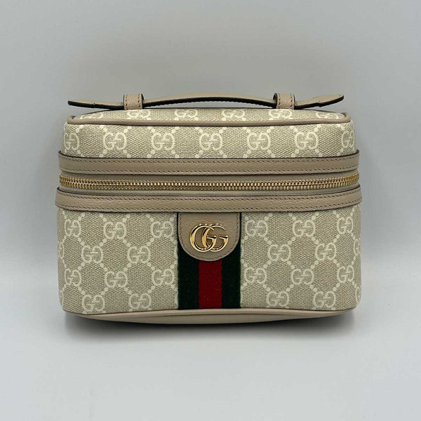 Gucci Mini Ophidia Vanity Case - Beige Leather and Oatmeal Supreme Canvas