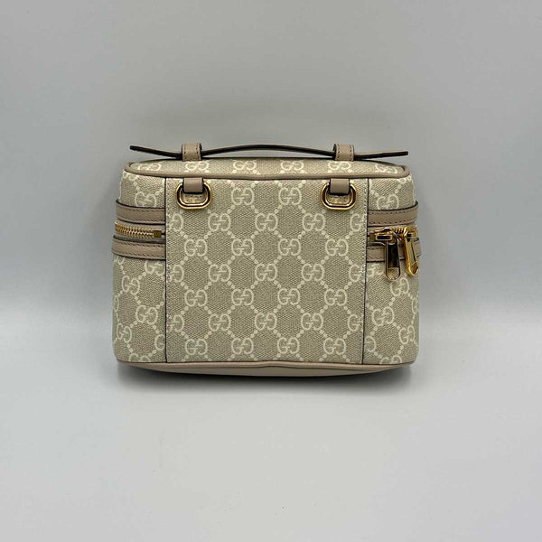Gucci Mini Ophidia Vanity Case - Beige Leather and Oatmeal Supreme Canvas