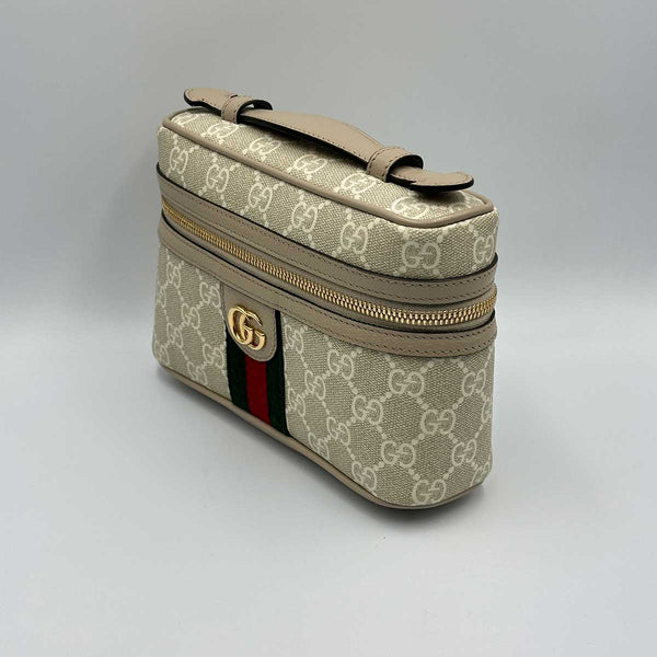 Gucci Mini Ophidia Vanity Case - Beige Leather and Oatmeal Supreme Canvas