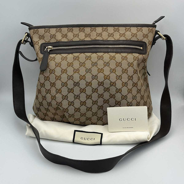 Gucci Monogram Messenger Bag Dark Brown, Zipped