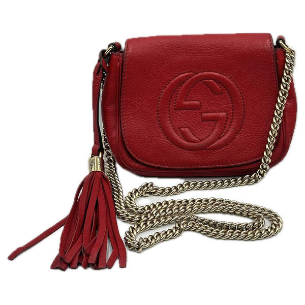 Gucci Pebbled Calfskin Small Soho Flap Crossbody Bag - Red