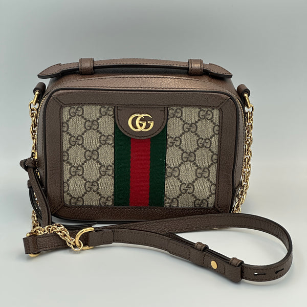 Gucci Supreme Monogram Mini Ophidia Top Handle Shoulder Bag