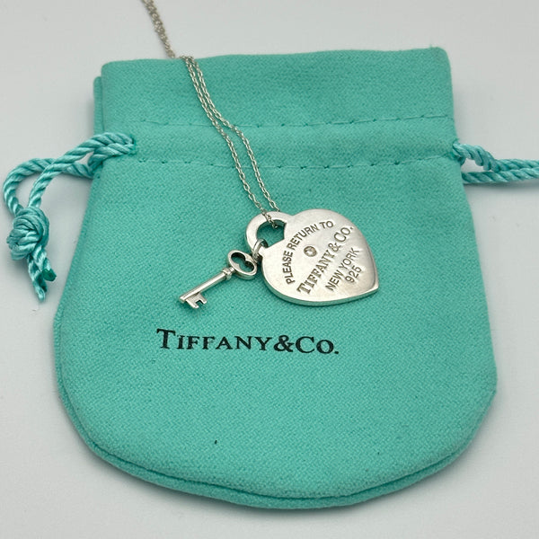 Return to Tiffany Heart Tag and Key Necklace in Sterling Silver with a Diamond, Medium - Chicago Pawners & Jewelers
