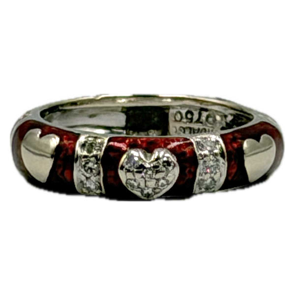 Hidalgo 18k White Gold Heart and Red Enamel Ring 5mm