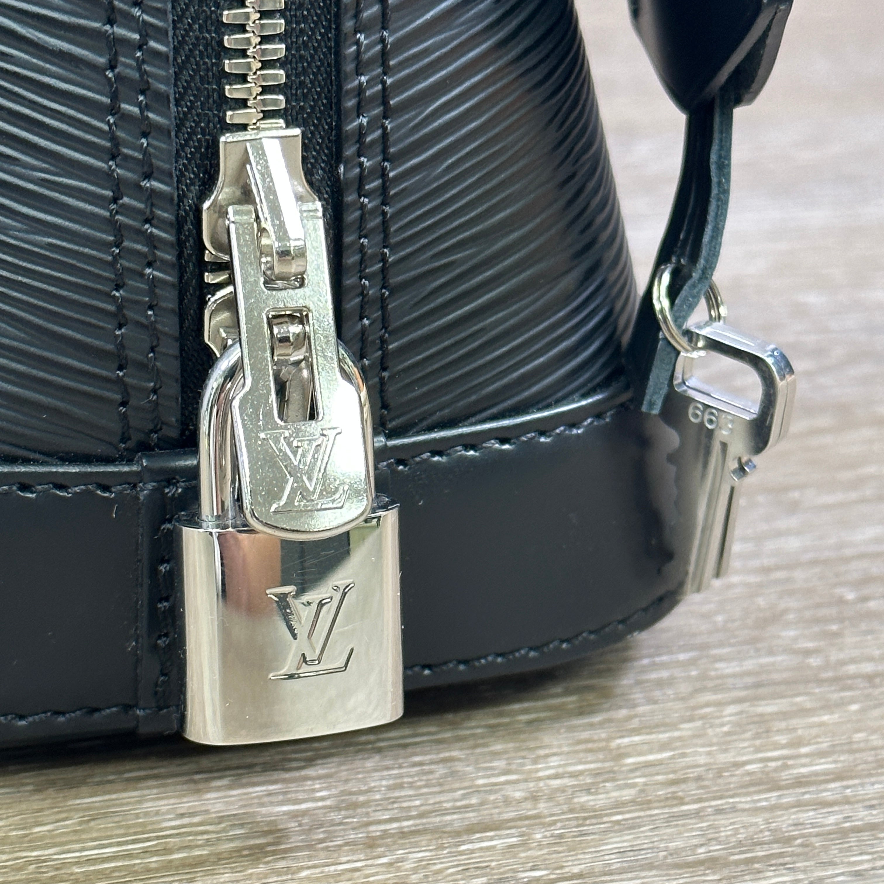 Louis Vuitton Black Epi Leather Alma BB Top Handle w/ Strap