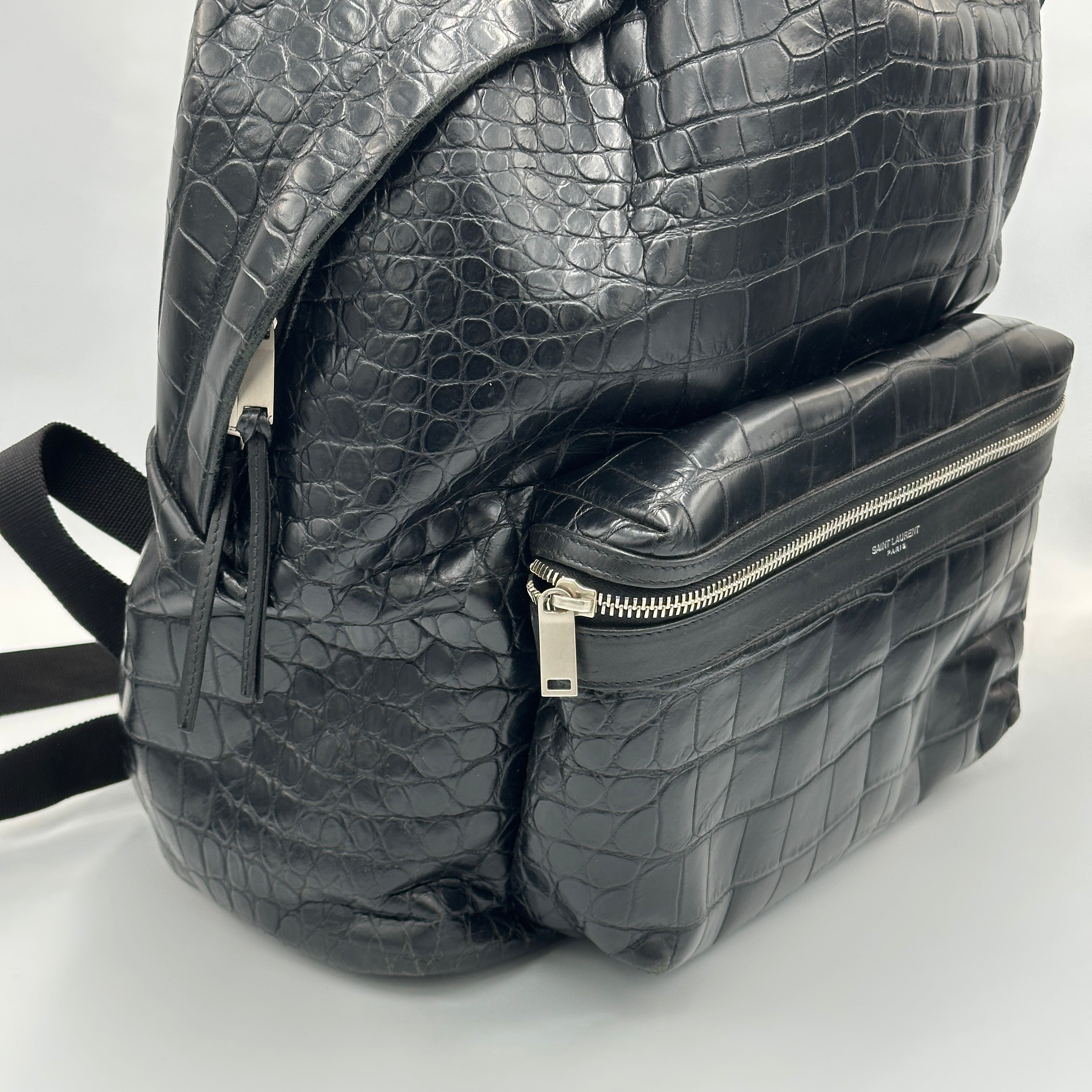 city backpack in crocodile embossed leather Saint Laurent City Backpack In Crocodile-Embossed Leather - Black