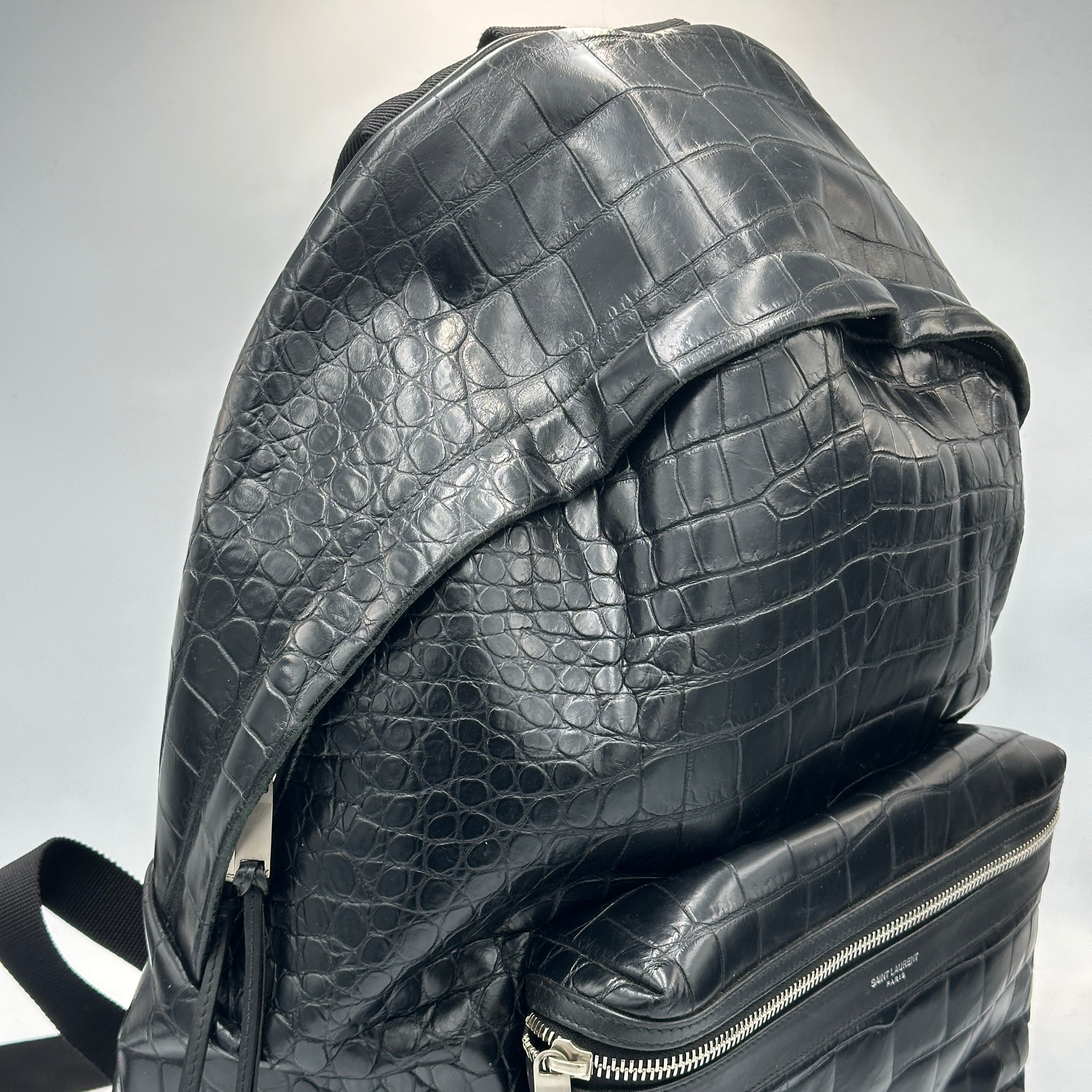 chicago leather backpacks Saint Laurent City Backpack In Crocodile-Embossed Leather - Black