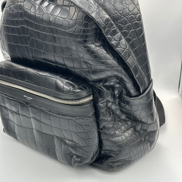 dodge city leather backpack Saint Laurent City Backpack In Crocodile-Embossed Leather - Black