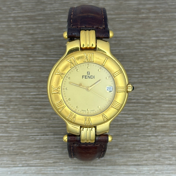 Fendi 900G Watch - Gold Dial, Brown Band