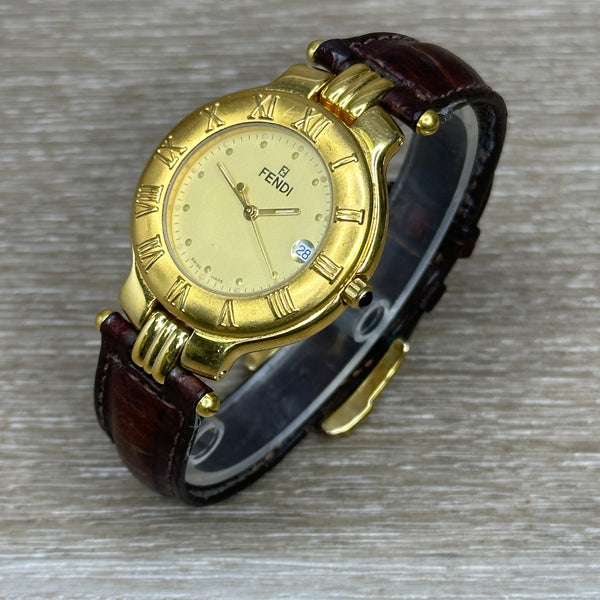 Fendi 900G Watch - Gold Dial, Brown Band