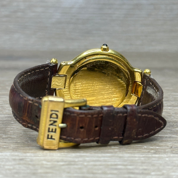 Fendi 900G Watch - Gold Dial, Brown Band