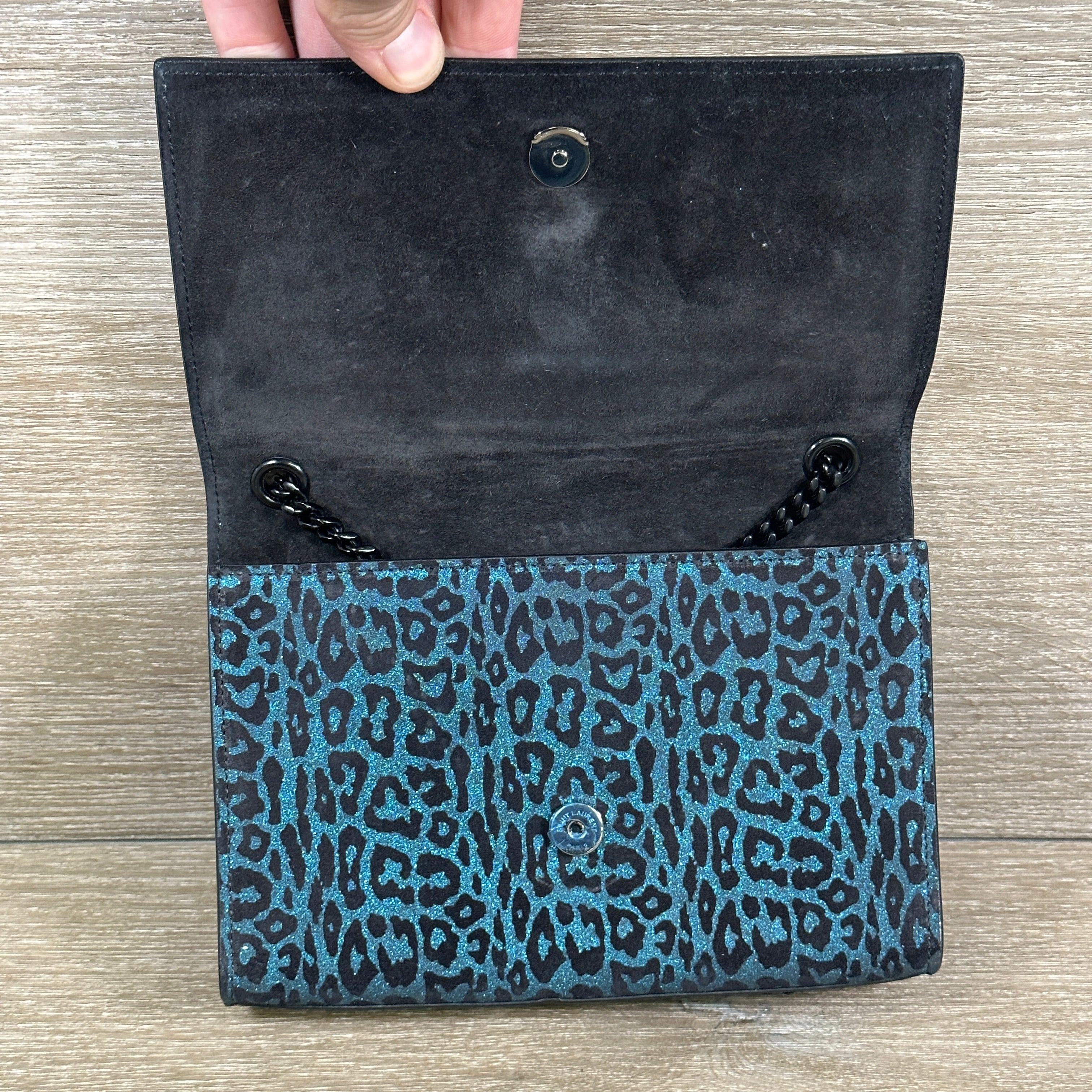 YVES SAINT LAURENT Kate Monogram Leopard Print Shoulder Bag Black - Ne
