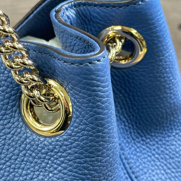 Gucci Soho Blue Caspian Gold Double Chain - Hobo Leather Shoulder Bag