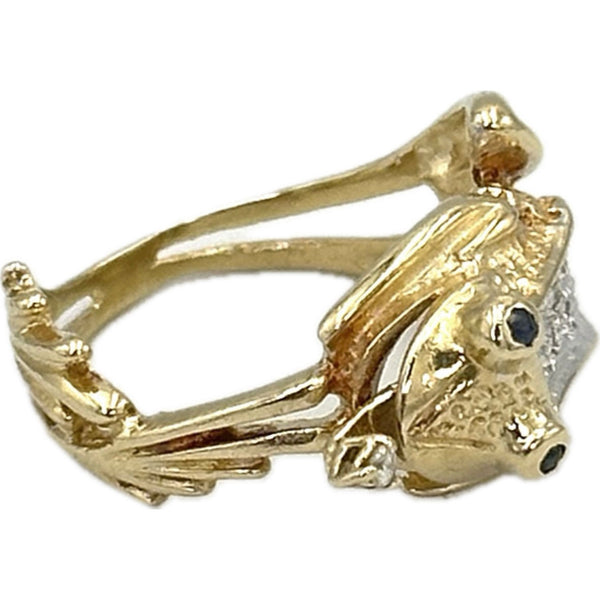 14k Yellow Gold Frog Ring with Diamonds and Sapphire