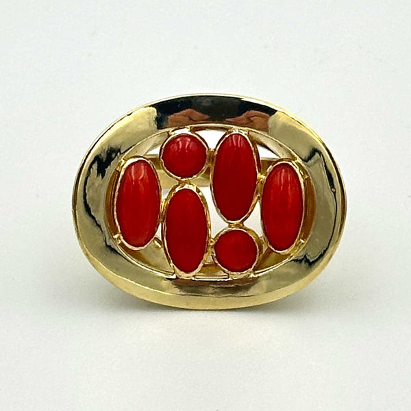 18k Yellow Gold Ring with Red Coral