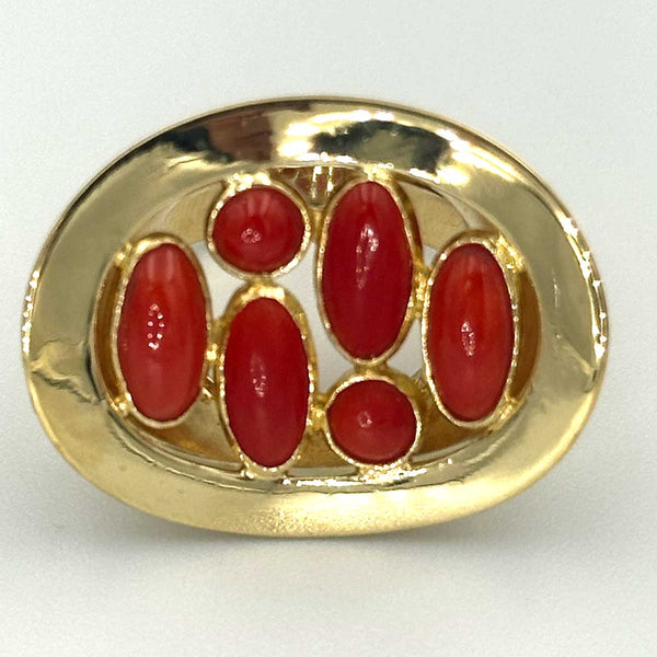 18k Yellow Gold Ring with Red Coral