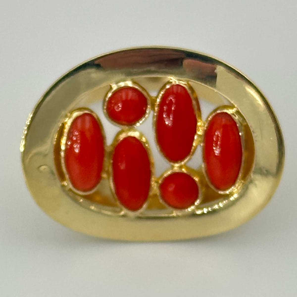18k Yellow Gold Ring with Red Coral