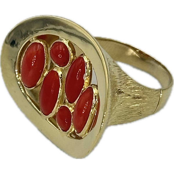 18k Yellow Gold Ring with Red Coral
