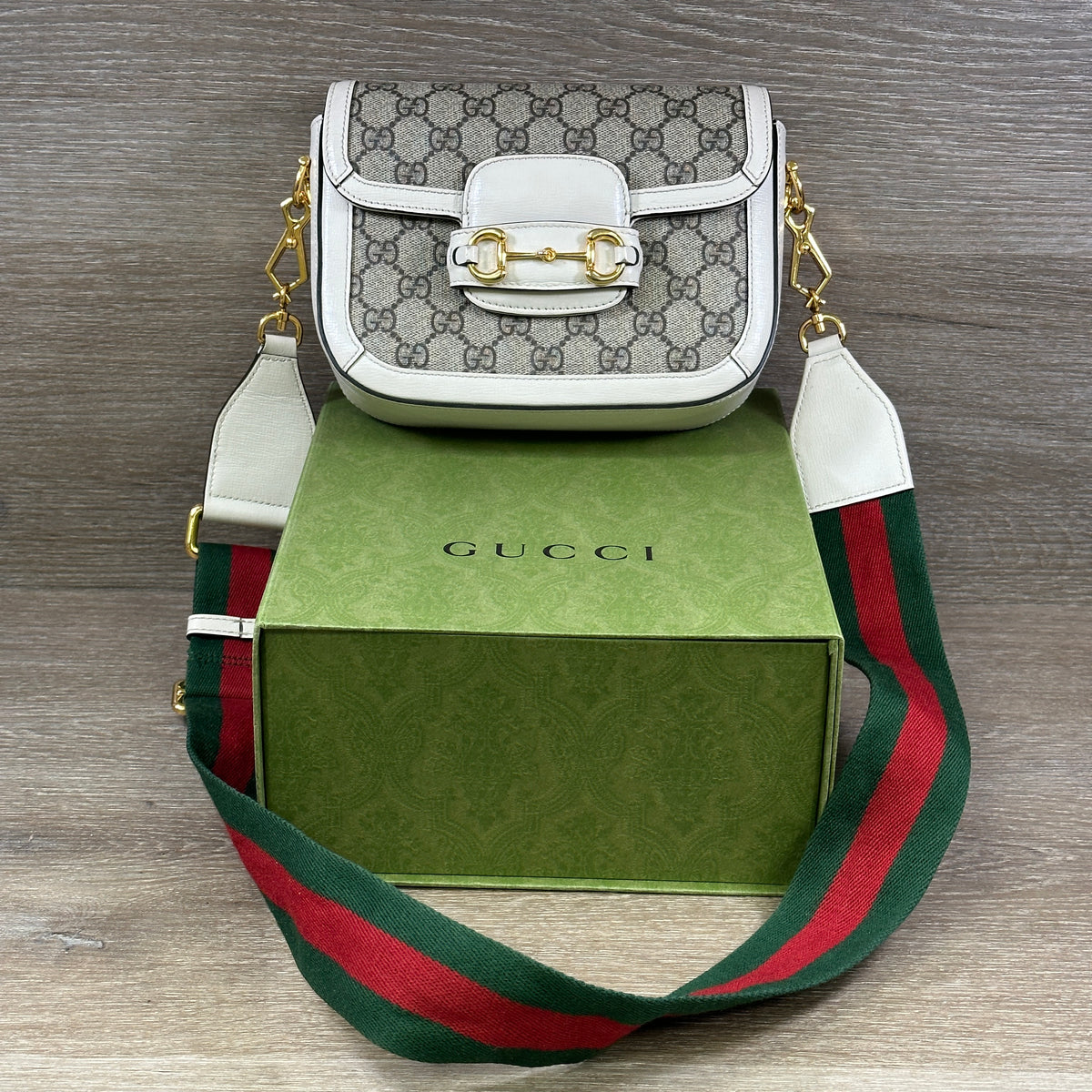 Gucci GG Supreme Monogram Web Mini Horsebit 1955 Shoulder Bag - Beige ...