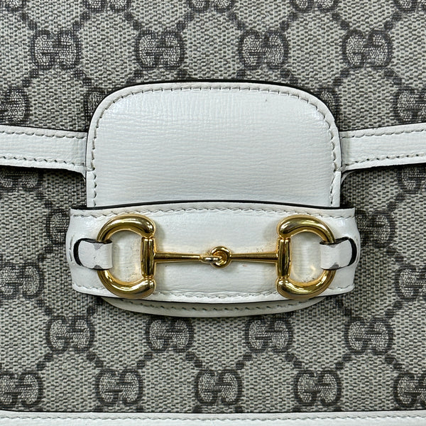 Gucci GG Supreme Monogram Web Mini Horsebit 1955 Shoulder Bag - Beige Mystic White - Chicago Pawners & Jewelers