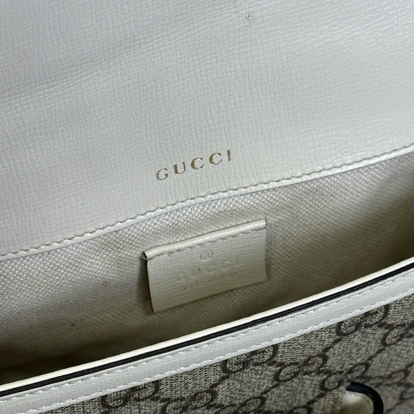Gucci GG Supreme Monogram Web Mini Horsebit 1955 Shoulder Bag - Beige Mystic White - Chicago Pawners & Jewelers