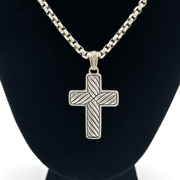 David Yurman Black Onyx And Sterling Silver Exotic Stone Cross Pendant Necklace