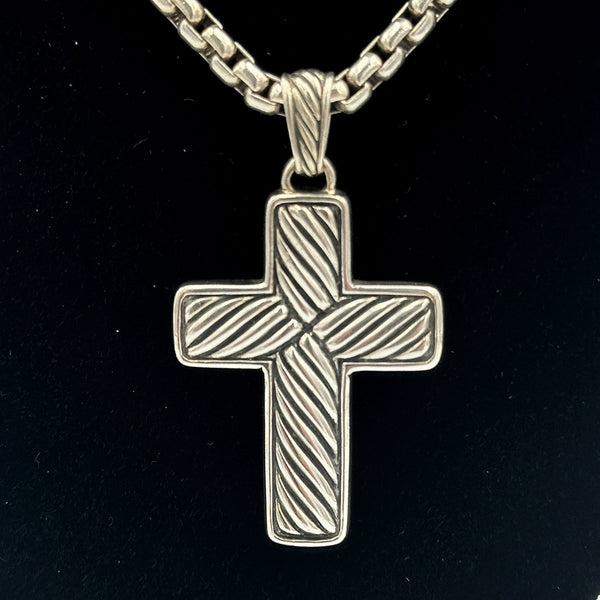 David Yurman Black Onyx And Sterling Silver Exotic Stone Cross Pendant Necklace
