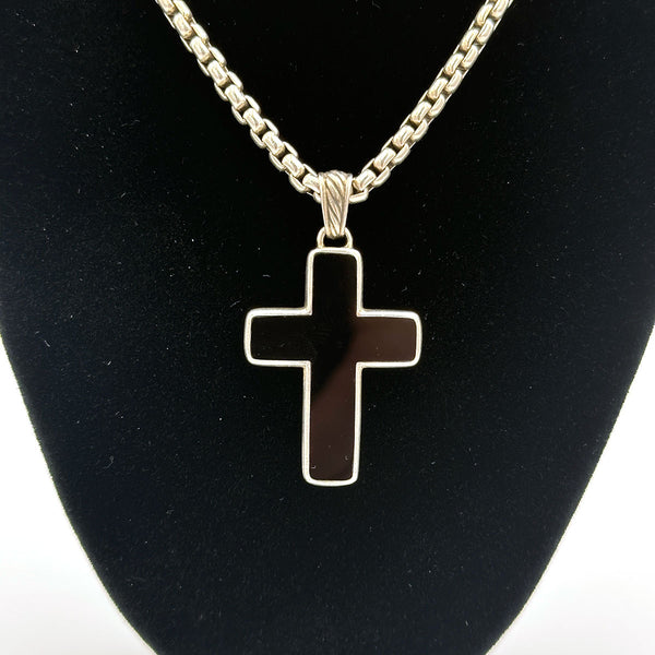 David Yurman Black Onyx And Sterling Silver Exotic Stone Cross Pendant Necklace
