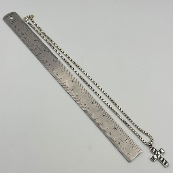 David Yurman Black Onyx And Sterling Silver Exotic Stone Cross Pendant Necklace