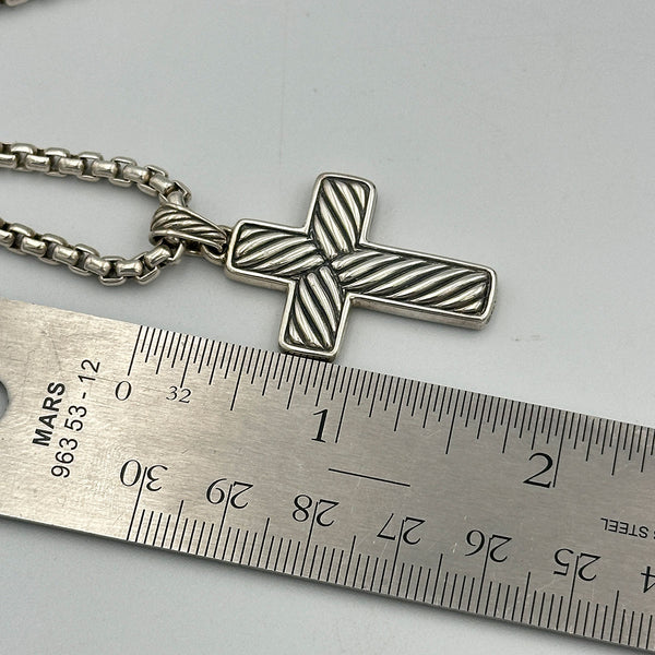 David Yurman Black Onyx And Sterling Silver Exotic Stone Cross Pendant Necklace