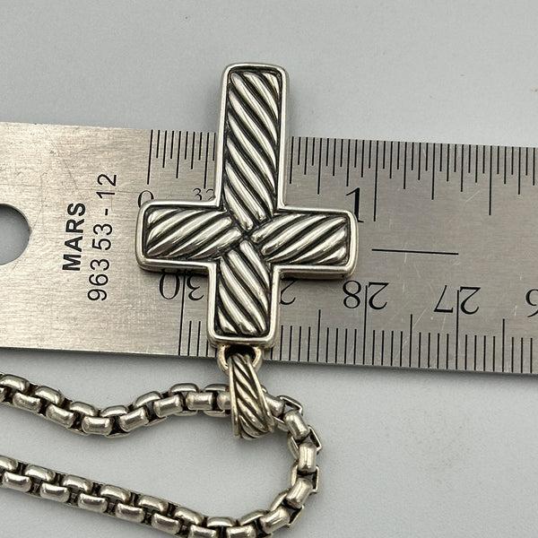 David Yurman Black Onyx And Sterling Silver Exotic Stone Cross Pendant Necklace