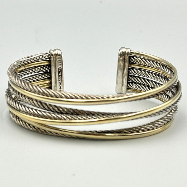 David Yurman Wide Cuff Crossover Bracelet - Two Tone
