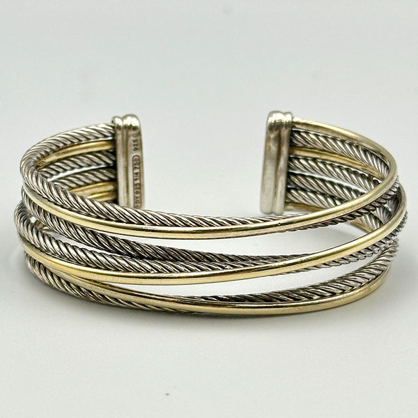 David Yurman Wide Cuff Crossover Bracelet - Two Tone