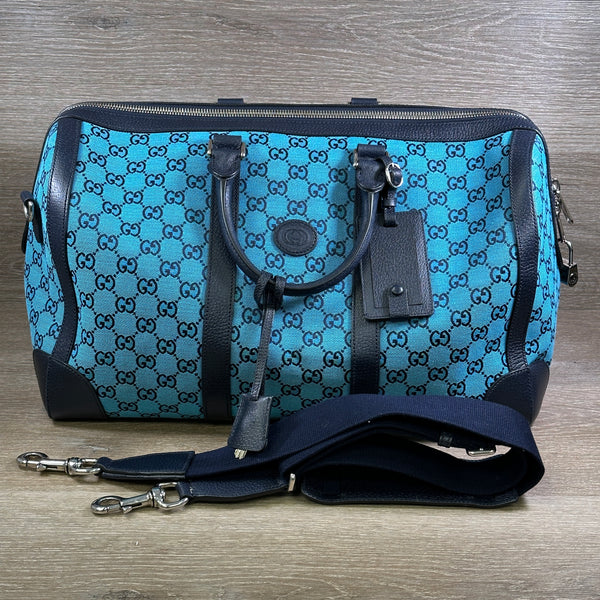 Gucci GG Quilted Canvas Duffle Bag - Blue - Chicago Pawners & Jewelers