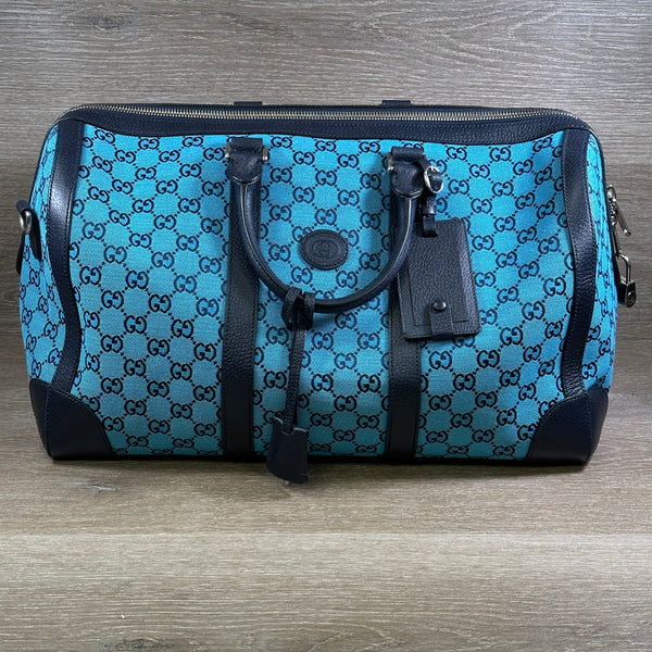 Gucci GG Quilted Canvas Duffle Bag - Blue - Chicago Pawners & Jewelers