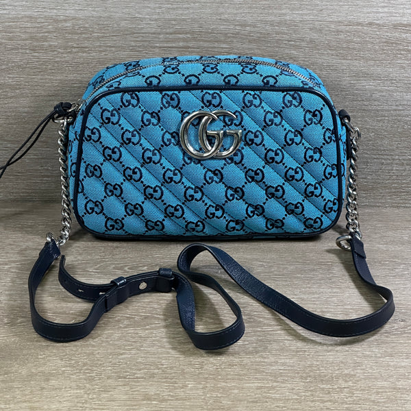 Gucci GG Marmont Shoulder Bag - Quilted Canvas - Blue - Chicago Pawners & Jewelers