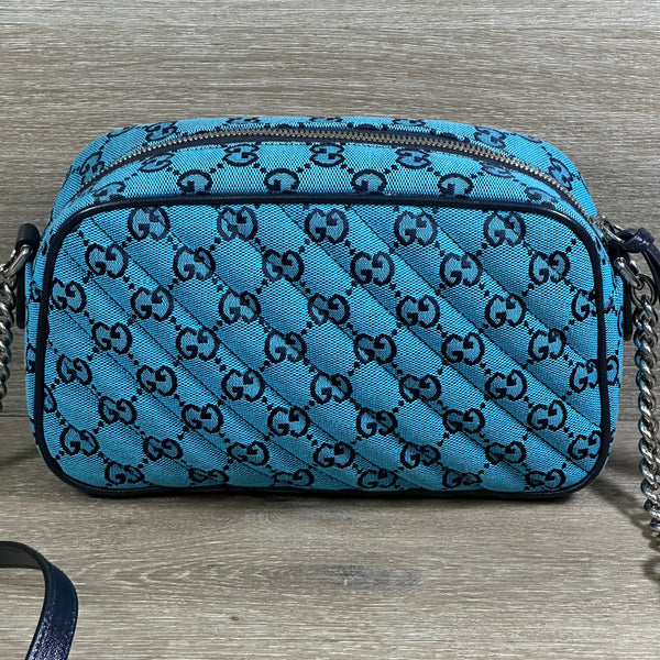 Gucci GG Marmont Shoulder Bag - Quilted Canvas - Blue - Chicago Pawners & Jewelers