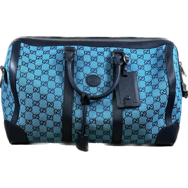 Gucci GG Quilted Canvas Duffle Bag - Blue - Chicago Pawners & Jewelers