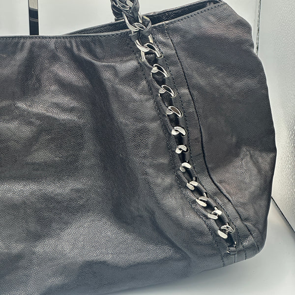 Chanel Black Leather Tote Bag with Chain Detail