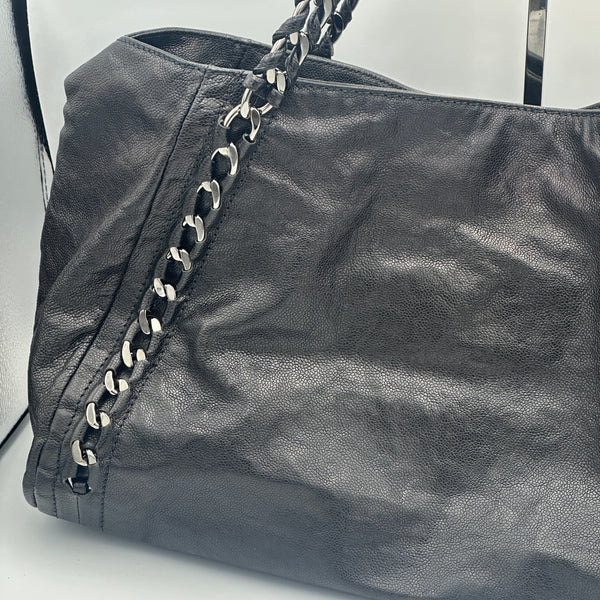 Chanel Black Leather Tote Bag with Chain Detail