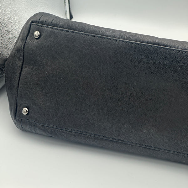 Chanel Black Leather Tote Bag with Chain Detail