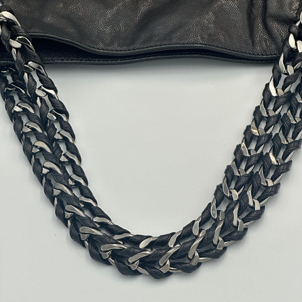 Chanel Black Leather Tote Bag with Chain Detail