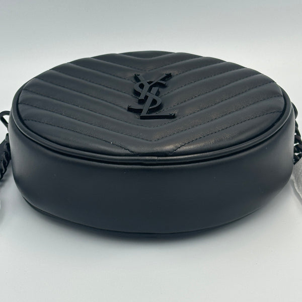 Saint Laurent Matelasse Calfskin Monogram Vinyle Round Camera Bag - Black