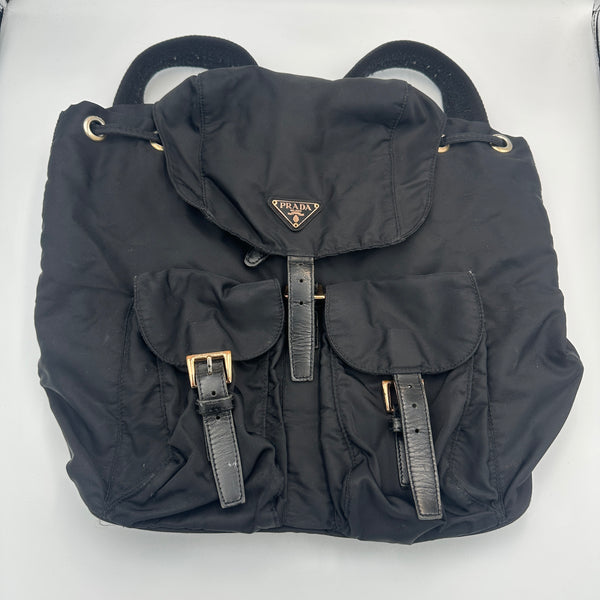 Prada Nylon Backpack - Black with Gold Tone Hardware