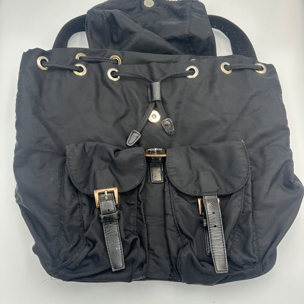 Prada Nylon Backpack - Black with Gold Tone Hardware