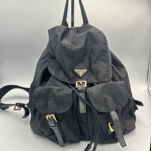 Prada Nylon Backpack - Black with Gold Tone Hardware