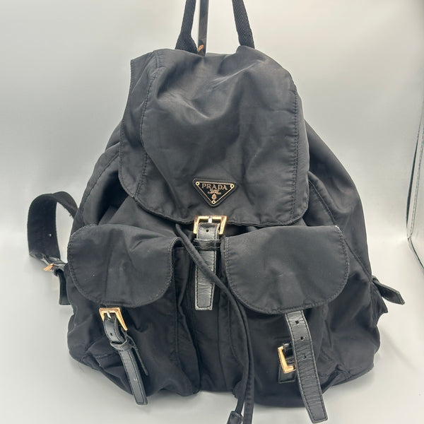 Prada Nylon Backpack - Black with Gold Tone Hardware