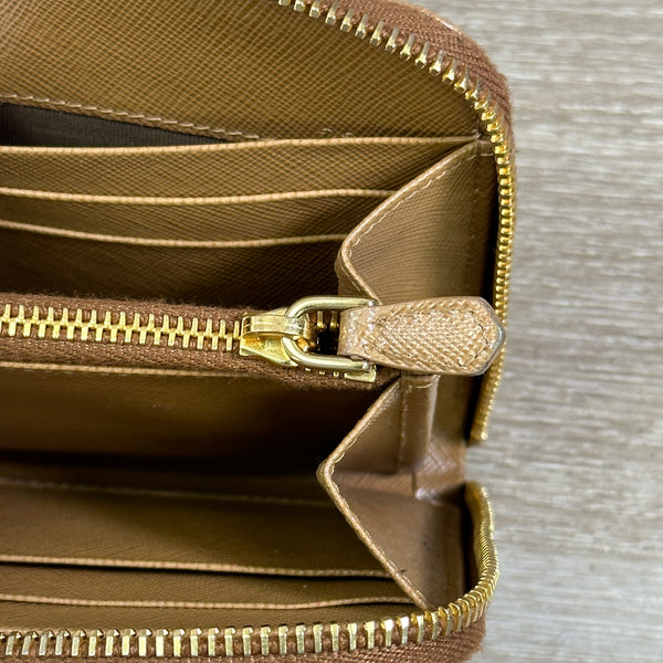 Prada Caramel Saffiano Leather Zip Around Wallet - Chicago Pawners & Jewelers