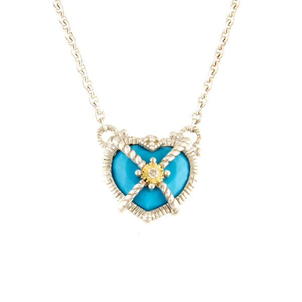 Judith Ripka Rhapsody Turqouise & Diamond Heart Necklace - Chicago Pawners & Jewelers